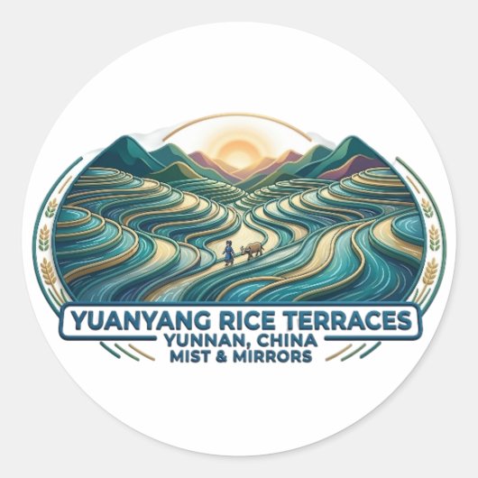 YUANYANG RIJSTTERRASSEN RONDE STICKER (Voorkant)