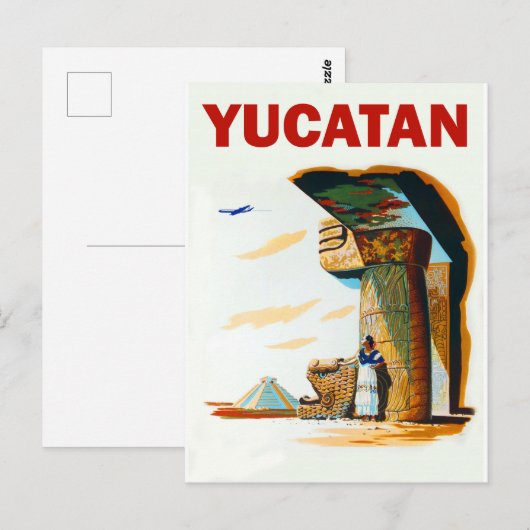 Yucatan, piramide en oud gebouw, briefkaart (Voorkant / Achterkant)