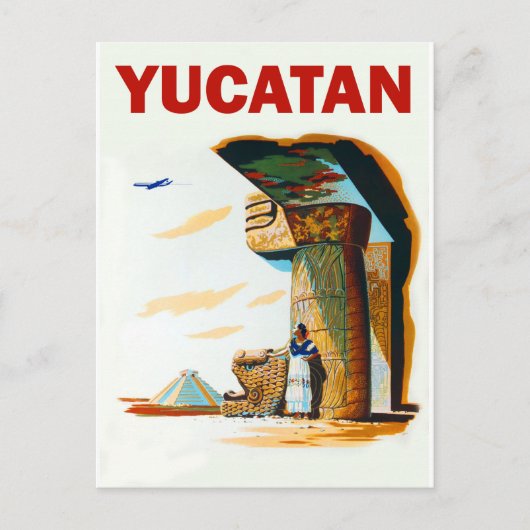 Yucatan, piramide en oud gebouw, briefkaart (Voorkant)