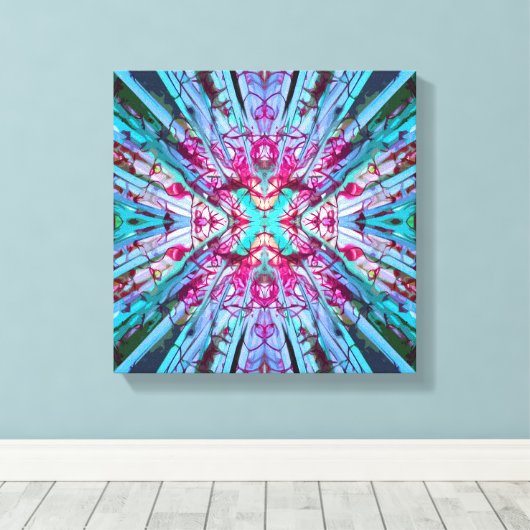 Yucca Op Art in Turquoise Canvas Afdruk (Insitu (Houten vloer))