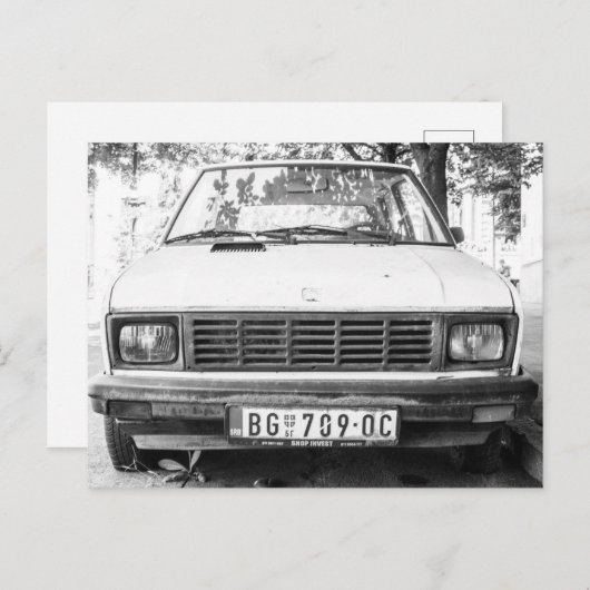 Yugo, oude joegoslavische autobagage feestdagenkaart (Voorkant / Achterkant)