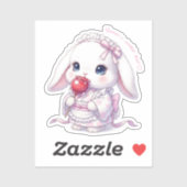 Yukata Bunny with Apple Candy - Pink Pastel Ribbon Sticker (Vel)