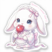 Yukata Bunny with Apple Candy - Pink Pastel Ribbon Sticker (Voorkant)