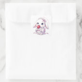 Yukata Bunny with Apple Candy - Pink Pastel Ribbon Vierkante Sticker (Tas)