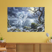 Yuki-onna dwaalt over het bevroren meer canvas afdruk (Insitu (Woonkamer))