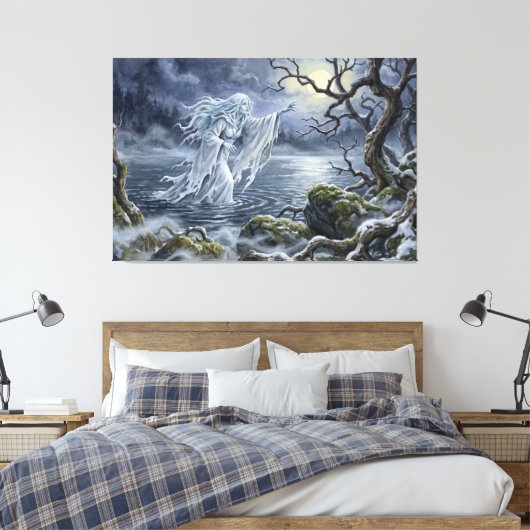 Yuki-onna dwaalt over het bevroren meer canvas afdruk (Insitu (Slaapkamer))