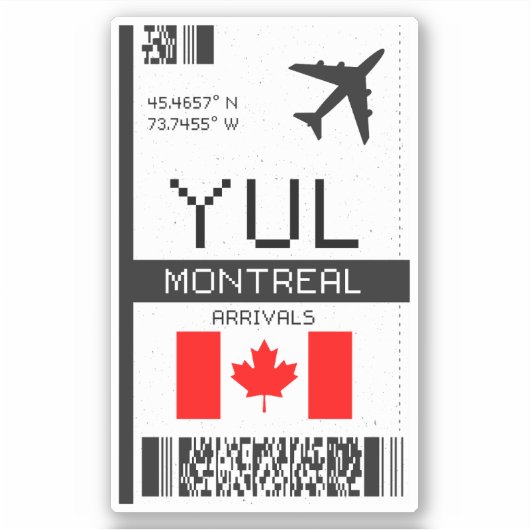 YUL Montreal Boarding Pass - Canada Reizen Sticker (Voorkant)