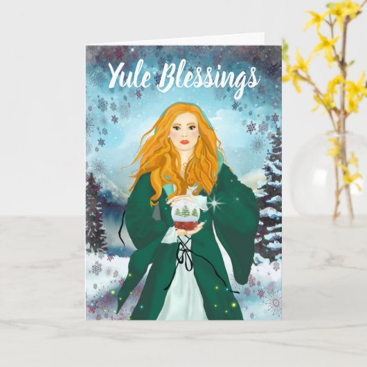 Yule Blessings Winter Solstice Snow Magick Witch Kaart (Gele Bloem)