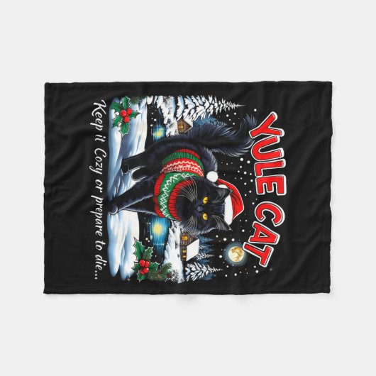 Yule Cat Keep It Cozy Funny Christmas Quote  Fleece Deken (Voorkant (Horizontaal))