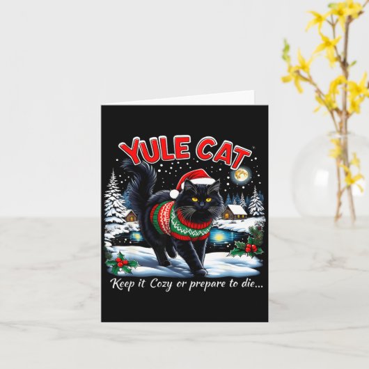 Yule Cat Keep It Cozy Funny Christmas Quote Kaart (Gele Bloem)