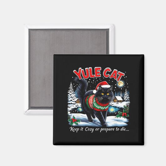 Yule Cat Keep It Cozy Funny Christmas Quote  Magneet (Voorkant / Achterkant)