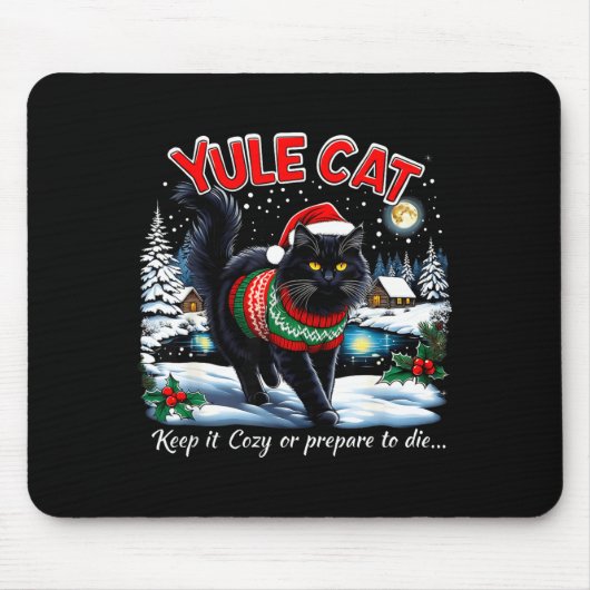 Yule Cat Keep It Cozy Funny Christmas Quote Muismat (Voorkant)