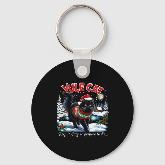 Yule Cat Keep It Cozy Funny Christmas Quote Sleutelhanger (Voorkant)