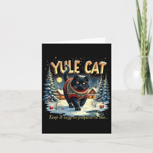Yule Cat Keep It Cozy Funny Winter Quote Kaart (Voorkant)