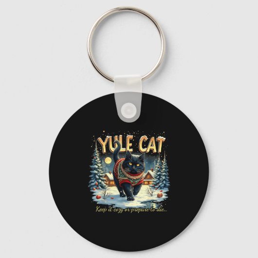 Yule Cat Keep It Cozy Funny Winter Quote Sleutelhanger (Voorkant)