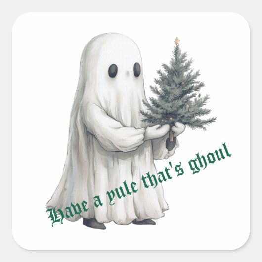 Yule, dat is Ghoul Christmas Ghost Vierkante Sticker (Voorkant)