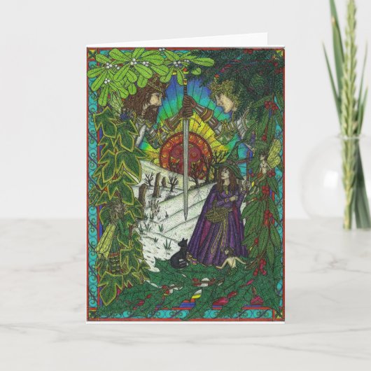 Yule, de Eiken Koning en de Koning van de Hulst Feestdagen Kaart (Voorkant)