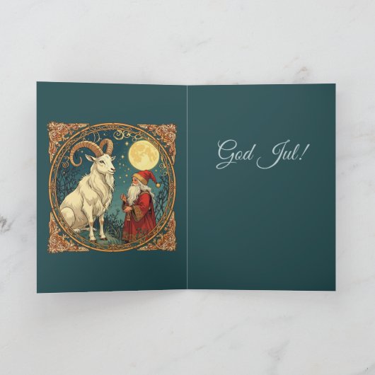 Yule Goat And Jultomten Scandinavian Winter  Kaart (Binnen)