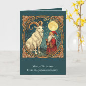 Yule Goat And Jultomten Scandinavian Winter  Kaart (Gele Bloem)