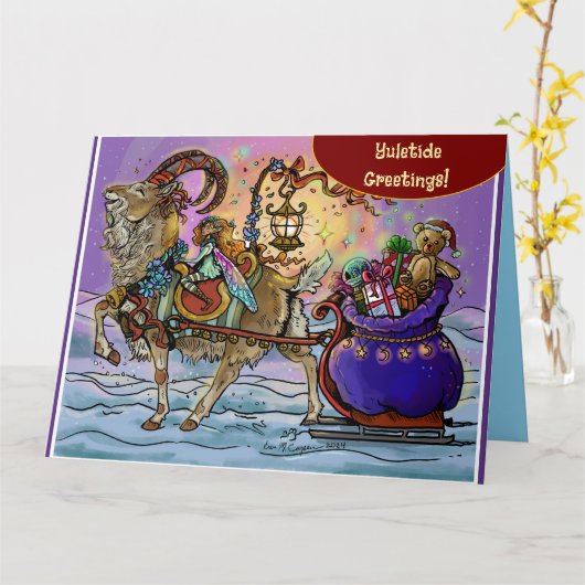 Yule Goat Holiday Magic Kaart (Gele Bloem)