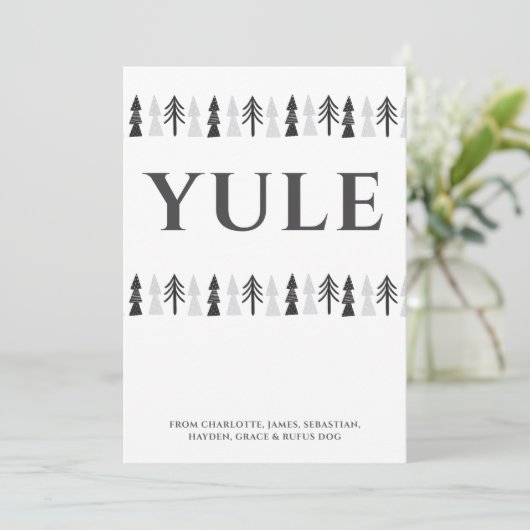 Yule kerstboom gepersonaliseerd feestdagenkaart (Staand voorkant)