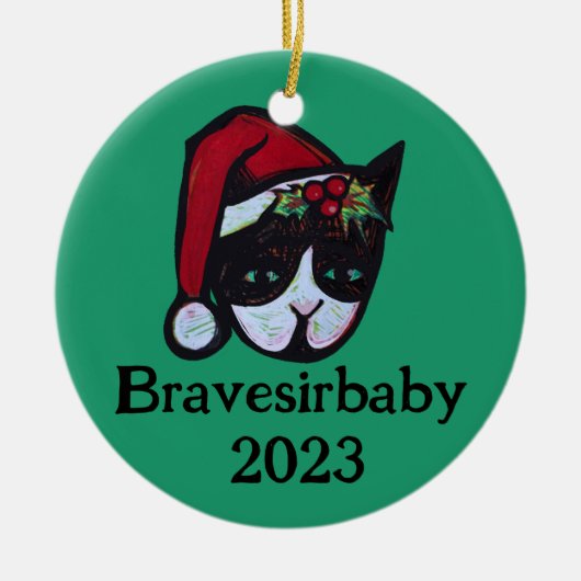 Yule Kitty Cat Keramisch Ornament (Voorkant)