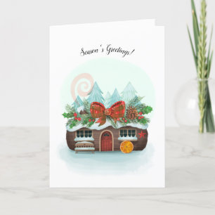 Yule Log Cabin Season's Greetings Kaart