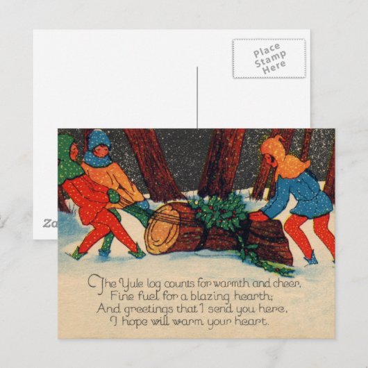 Yule Log Feestdagenkaart (Voorkant / Achterkant)