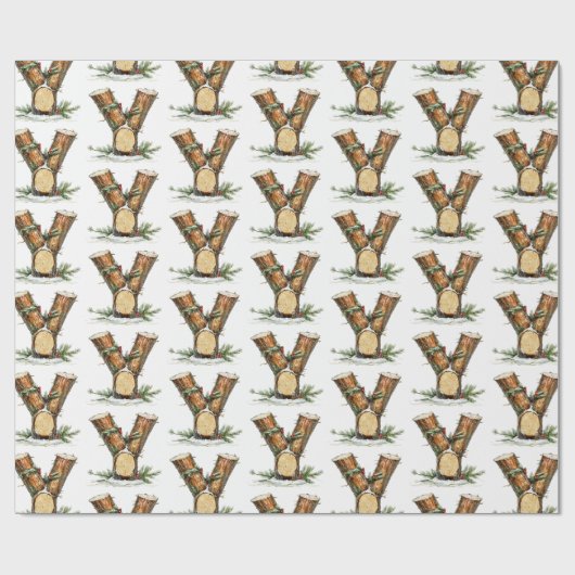 Yule Log Letter Y Kerst Cadeaupapier (Vlak)