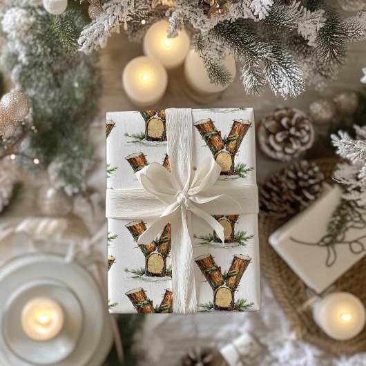 Yule Log Letter Y Kerst Cadeaupapier