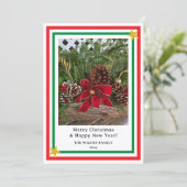 Yule Log Red Bow Candy Canes INSERT PHOTO  Feestdagenkaart (Staand voorkant)