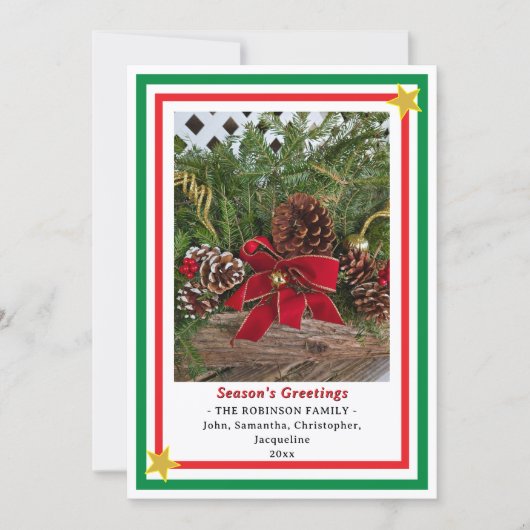 Yule Log Red Bow Green Red INSERT PHOTO  Feestdagenkaart (Voorkant)