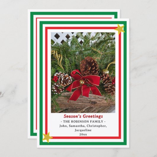 Yule Log Red Bow Green Red INSERT PHOTO  Feestdagenkaart (Voorkant / Achterkant)