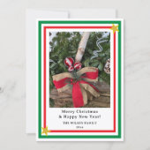 Yule Log Red Burlap Bow Green INSERT PHOTO Feestdagenkaart (Voorkant)