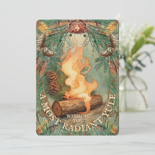 Yule Log  Stijl Winter Solstice Yule Feestdagenkaart (Staand voorkant)