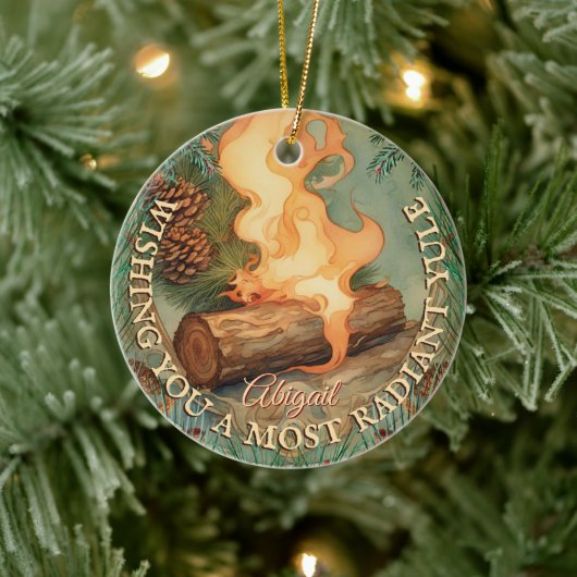 Yule Log  Winterzonnewende Tweezijdige cirkel Keramisch Ornament (Boom)