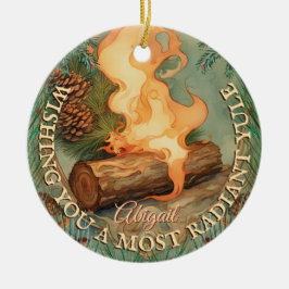 Yule Log  Winterzonnewende Tweezijdige cirkel Keramisch Ornament