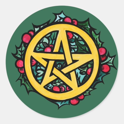 Yule Pentacle Merry Yule Blessings Ronde Sticker (Voorkant)
