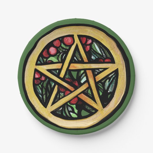 Yule Pentacle Pagan Winter Solstice Symbool Papieren Bordje (Voorkant)