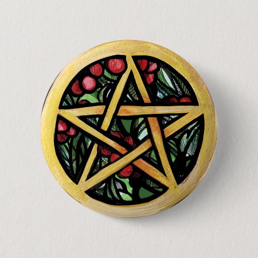 Yule Pentacle Pagan Winter Solstice Symbool Ronde Button 5,7 Cm (Voorkant)