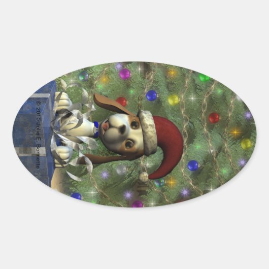 Yule Puppy Oval Sticker (Voorkant)