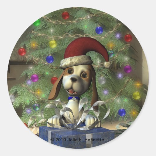 Yule Puppy Round Sticker (Voorkant)