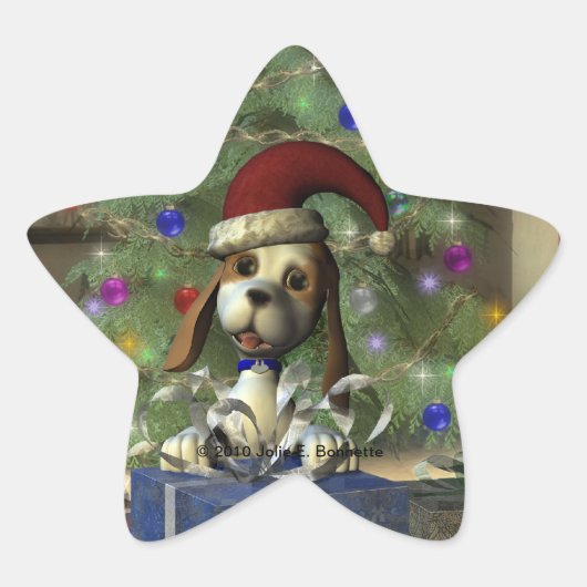 Yule Puppy Star Sticker (Voorkant)