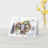 Yule Ram Winter Solstice Snowy Mountain Holiday Kaart (Gele Bloem)
