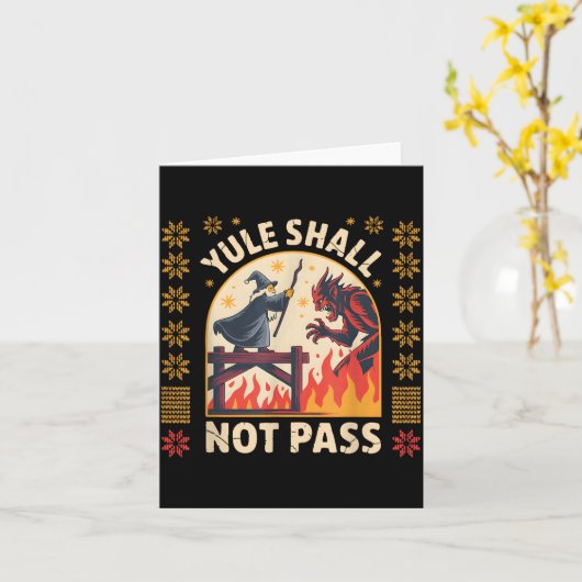 Yule Shall Not P Fantasy Krampus Holiday Pun Funny Kaart (Gele Bloem)