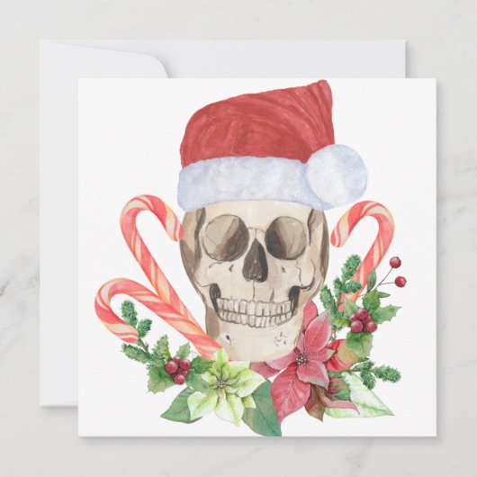 Yule Skull Gothic Christmas Poinsettia Candy Cane Feestdagenkaart (Voorkant)