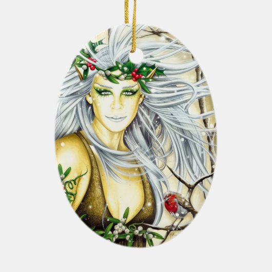 Yule Snow Goddess Keramisch Ornament (Achterkant)
