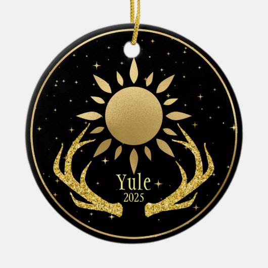 Yule Sun met gewei Keramisch Ornament (Voorkant)