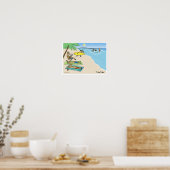 "Yule Tide" - Kerstman en rendier strandvakantie Poster (Keuken)