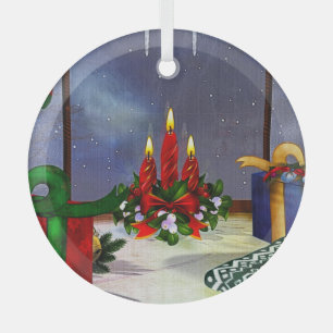 Yule Time Reflections Holiday Art Glas Ornament